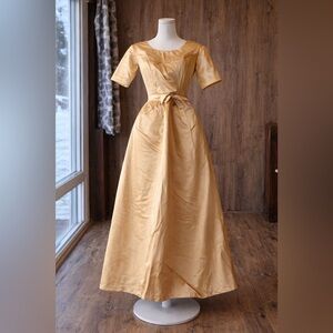 Vintage Lorrie Deb Gold Satin Dress 1950s 60s Old Hollywood Size 11